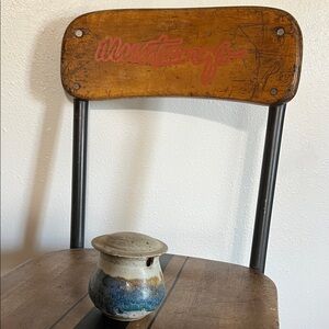 Handmade pottery honey pot salt cellar gray and blue